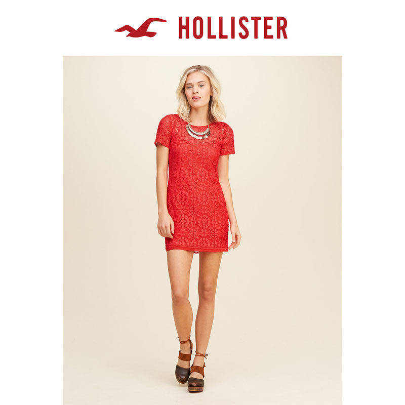 Hollister 2016春装新款蕾丝直筒连衣裙 女 110663