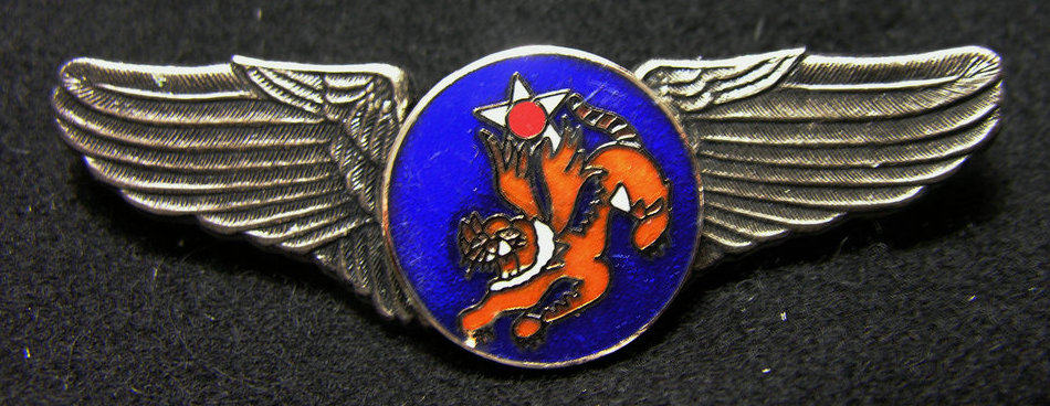 Bronze plated antique silver enamel US Air Force World War II Victory Memorial Wing Badge 14 14th Air Force Flying Tigers