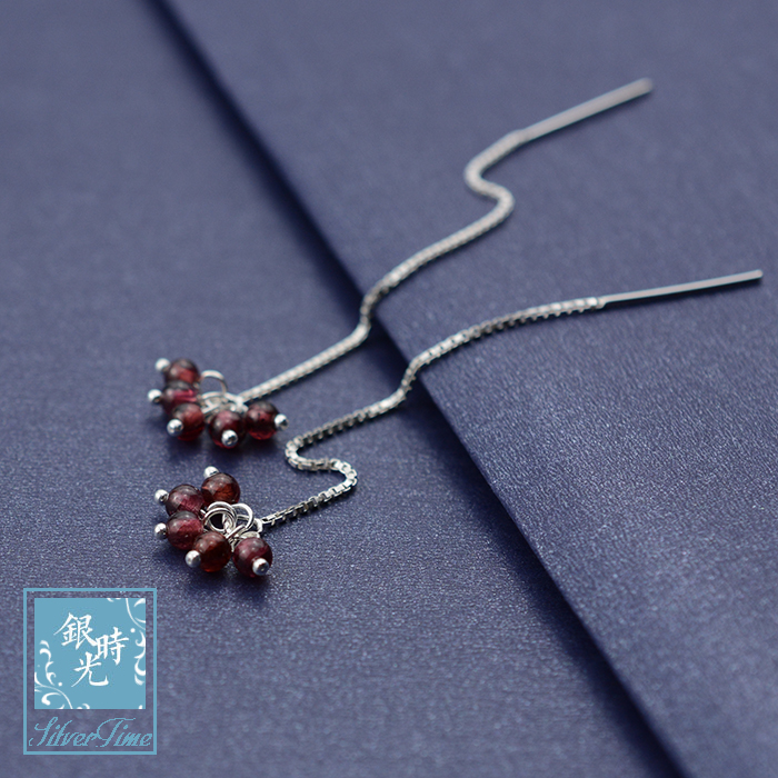 Silver time S925 sterling silver ear wire garnet super long tassel earrings earrings fashion literary temperament earrings