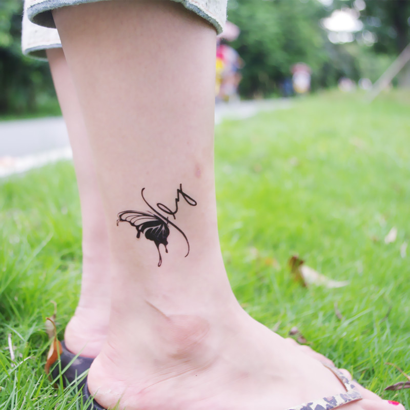 Tattoo sticker Waterproof female butterfly English sexy ankle tattoo Korea persistent simulation tattoo sticker