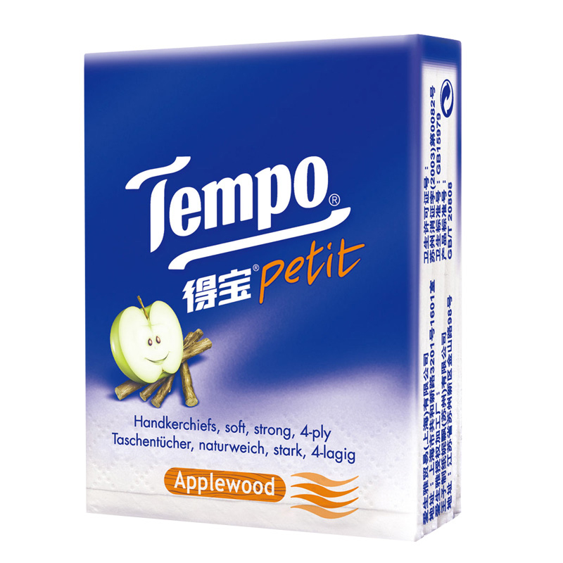得宝Tempo4层加厚纸巾 迷你手帕纸苹果木味4层 7张/包x12