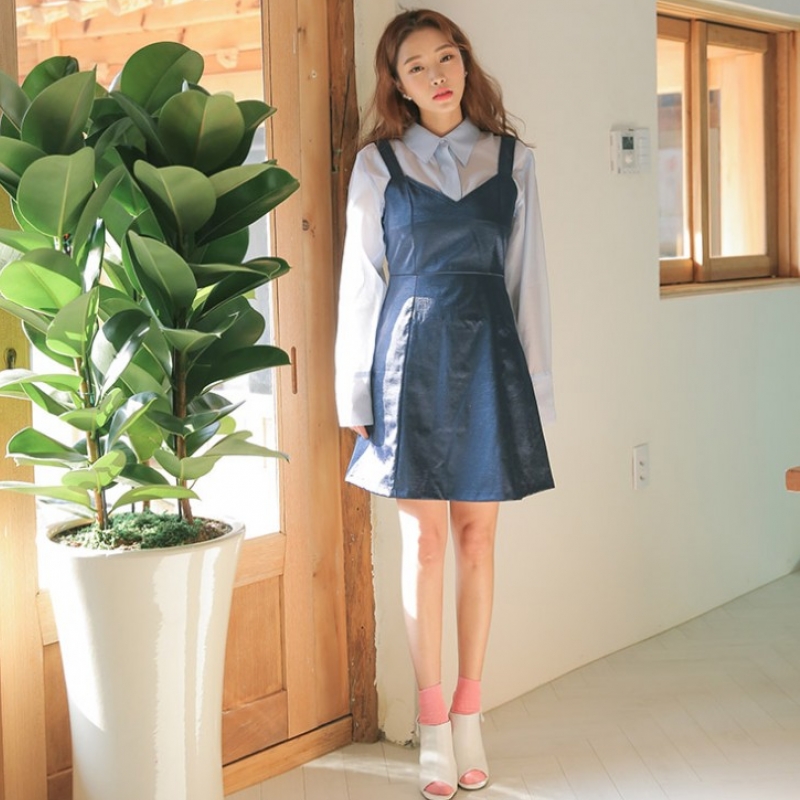 韩国stylenanda官方正品 光泽感V领背心裙