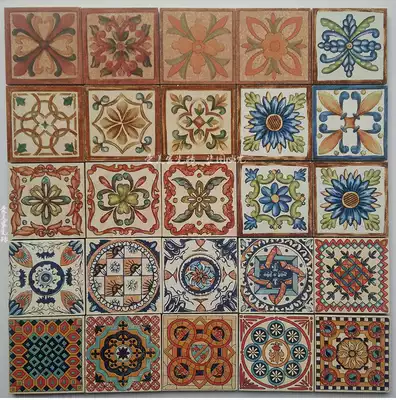 10*10 retro flower brick pastoral vintage flower piece Mediterranean wall tile horn flower 100 * 100mm staircase flower piece