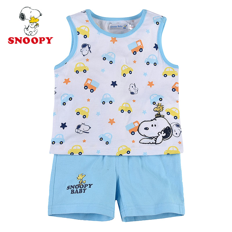 史努比童装专柜正品2015夏装宝宝纯棉儿童无袖背心短裤snoopy套装