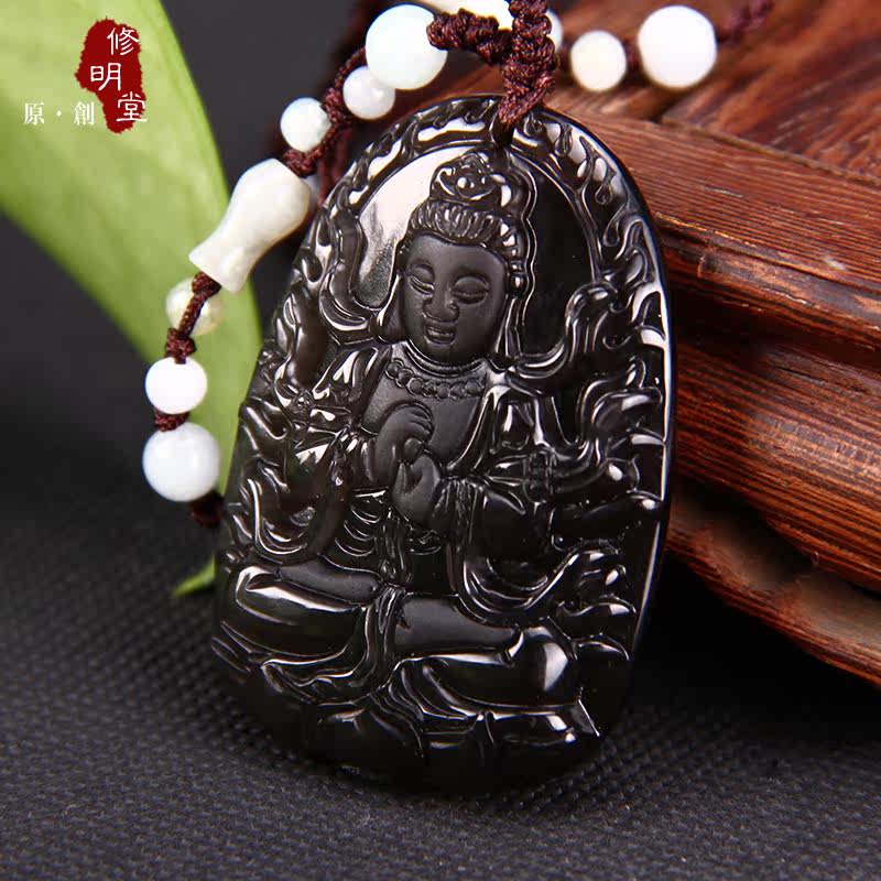 修明堂 开光冰种黑曜石生肖羊生肖猴守护神 本命佛 大日如来吊坠