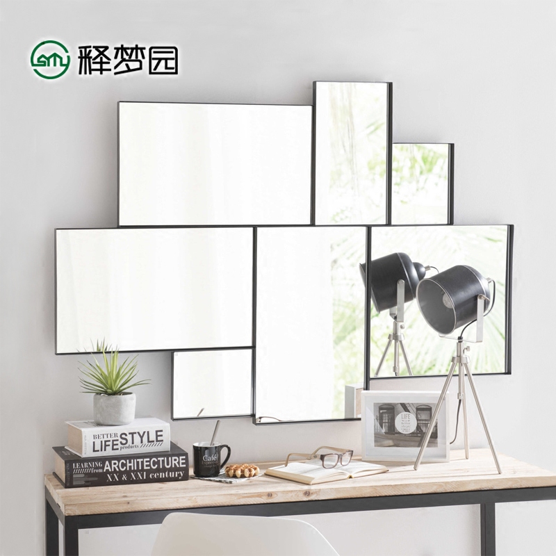 Modern minimalist porch wall hanging mirror combination makeup mirror living room dining room creative background wall decorative mirror 2035