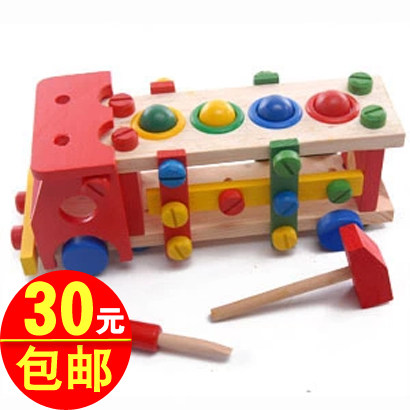 Wooden toys children's disassembly and assembly toys educational nut combination wooden disassembly and assembly toy tool car knock ball screw car