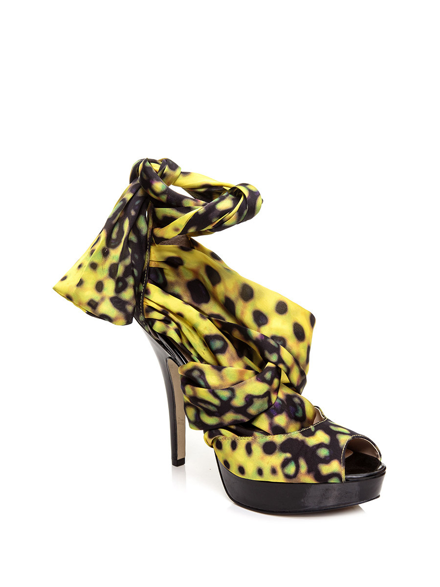 ENZO ANGIOLINI 荧光豹纹交叉鱼嘴系带高跟鞋