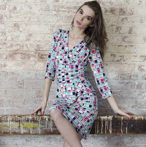 Checkered V-Neck Three-quarter Sleeves Slim Fit and Slim Body Wrap Skirt Dress Office (Clearance Special)