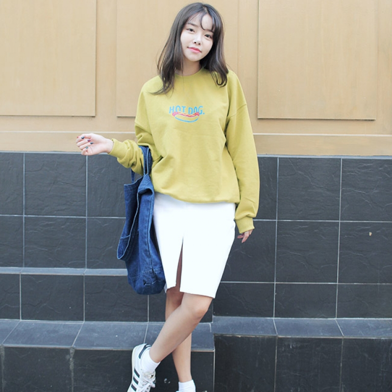 韩国stylenanda官方正品 性感纯色前开衩半身裙-白色