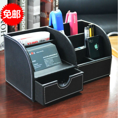 Beauty Fashion Creative Leather Multifunction Desktop Containing Box Drawer pen holder Sundries Storage Holder