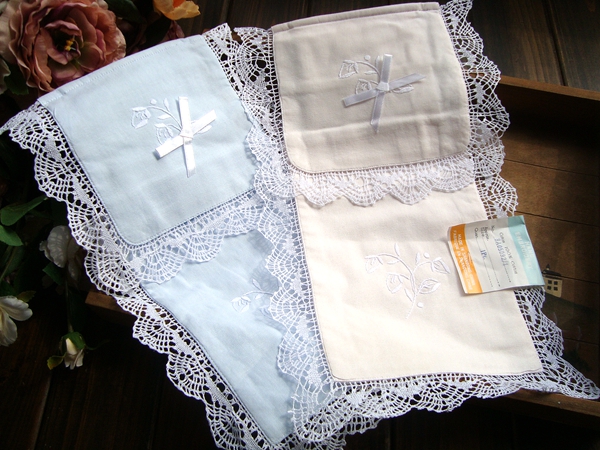 Foreign trade pure cotton boutique hand-embroidered stick and mallet edge retro fabric tissue paper towel bag pink and blue two colors value