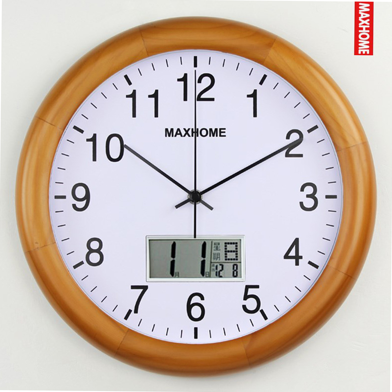 Solid wood frame wall clock Table Log head Living room Bedroom Home fashion mute with calendar Perpetual calendar date Multi-function