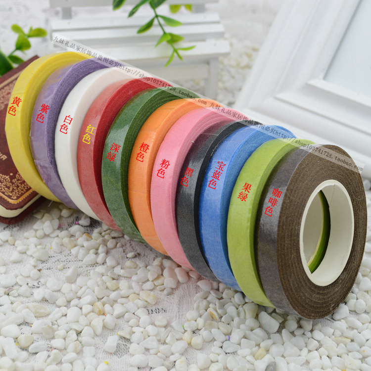 Diy手工花环材料彩色皱纹胶纸绿色胶纸花环胶带纸藤条材料