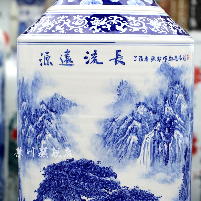 Jingdezhen ceramics hand - made enjoy a long history of landscape painting of large blue and white porcelain vase home furnishing articles in the living room