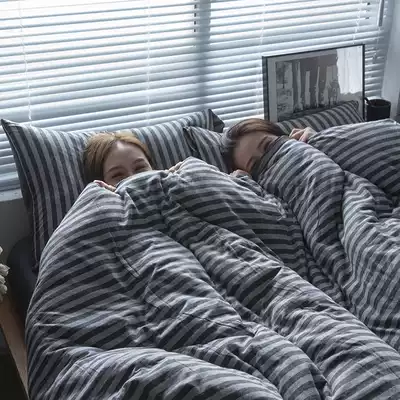 Cotton Xinjiang Cotton Bedding Four Piece Set 1 8m Bed Cotton Double Striped quilt cover Sheets Dormitory 1 2 m