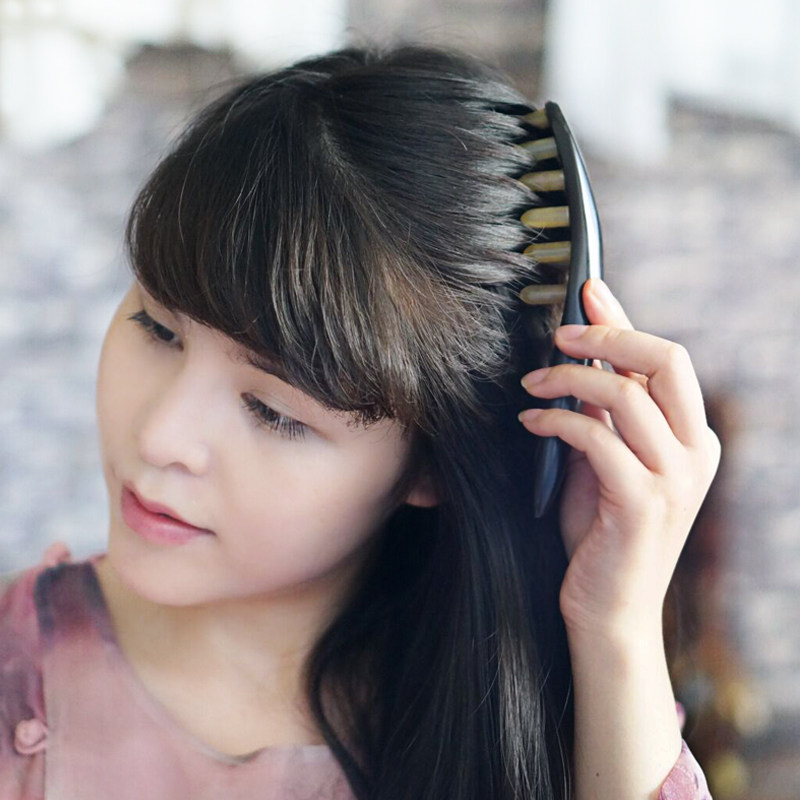 大吉白水牛角梳子 大号宽齿手工按摩防静电脱发黄小梳子随身 便携