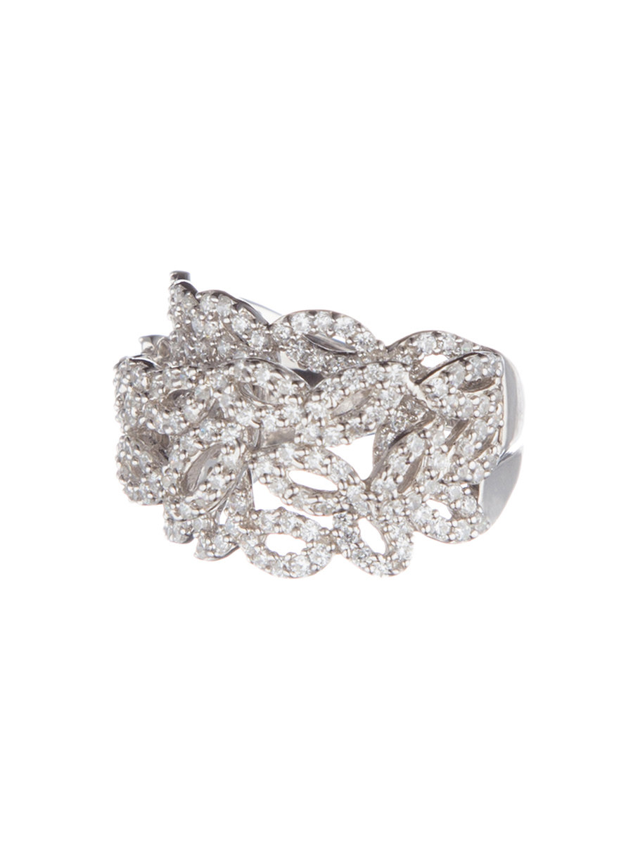 viva 皇室蕾丝系列银色镶晶钻镂空叶片造型戒指
