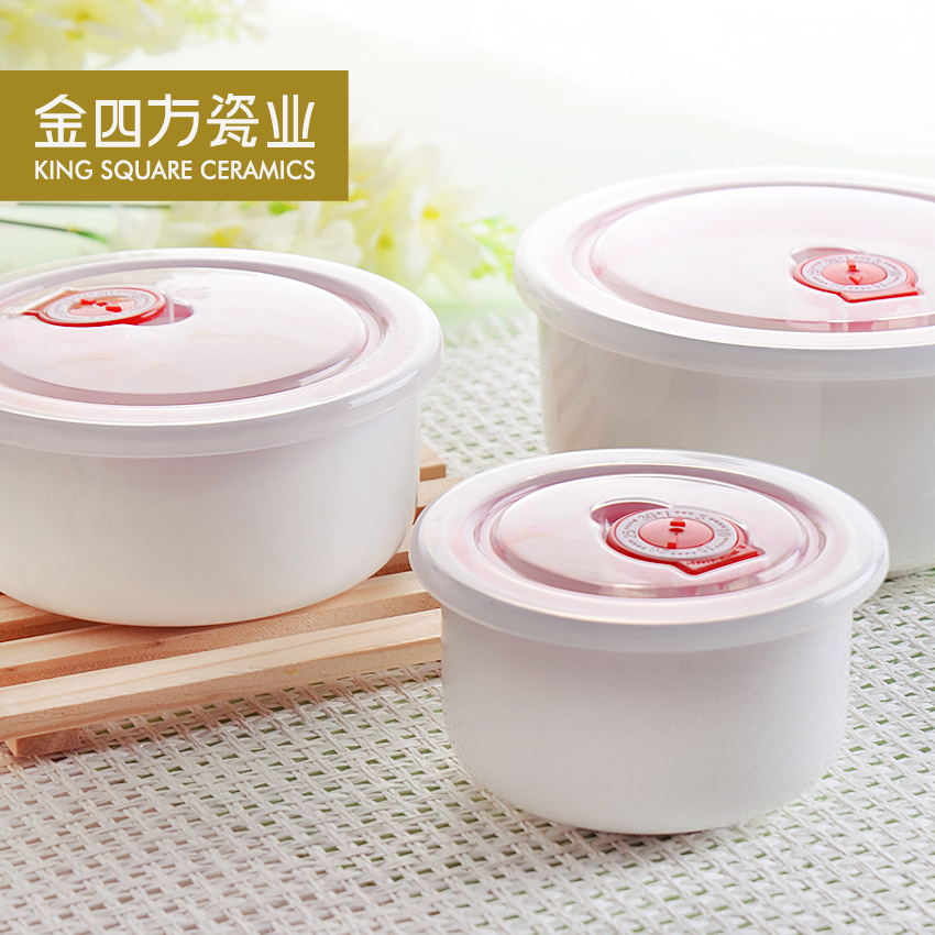 Ceramic insulation lunch box lunch box microwave use of ipads China preservation bowl three - piece with the cover preservation box sealed box