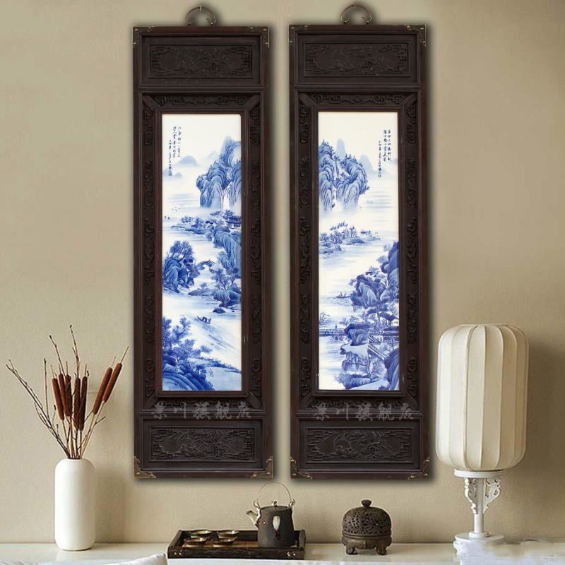 Jingdezhen porcelain plate painting hangs a picture of four screen hand - made hotel landscape setting wall household act the role ofing is tasted furnishing articles sitting room