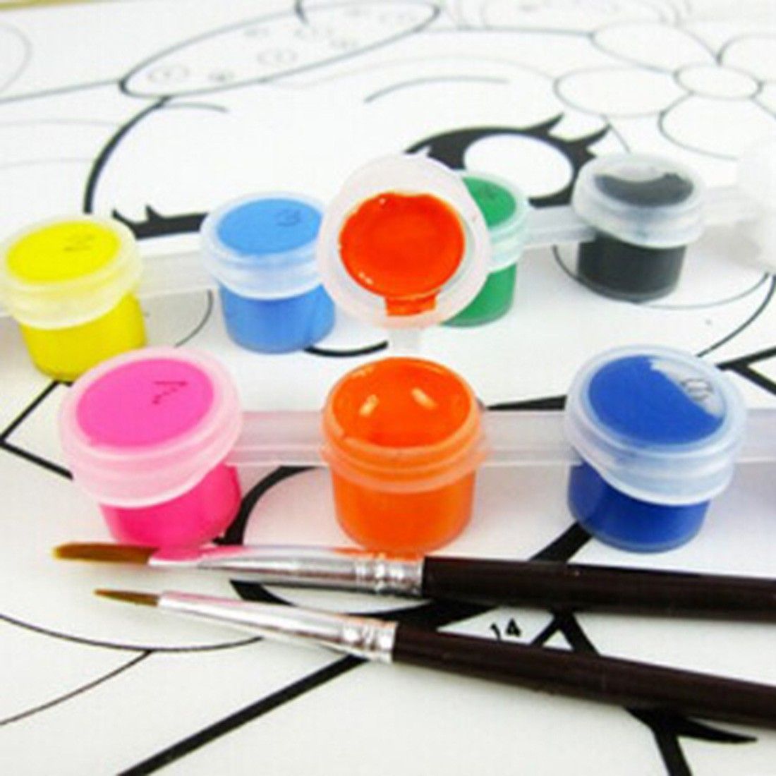 12 Colors With 2 Paint Blue Brushes Per Set Acrylic Paints F