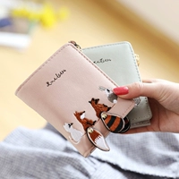 Jizi thêu dễ thương phiên bản tiếng Nhật và tiếng Hàn của phụ nữ ví nhỏ nữ ngắn đoạn nhỏ tươi hai lần đổi ví sinh viên ví dài nam