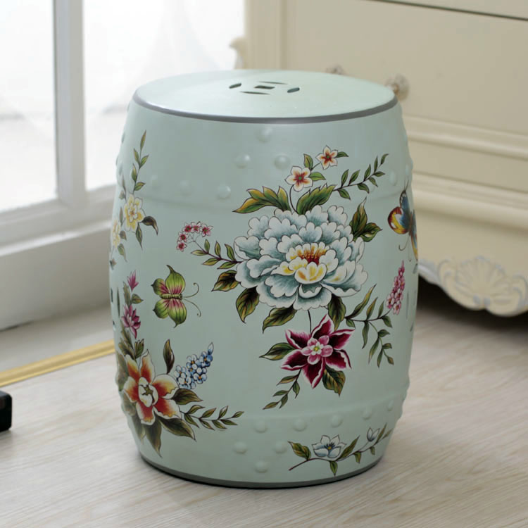 American pastoral country retro small drum stool creative painted ceramic stool European retro makeup chair shoe stool