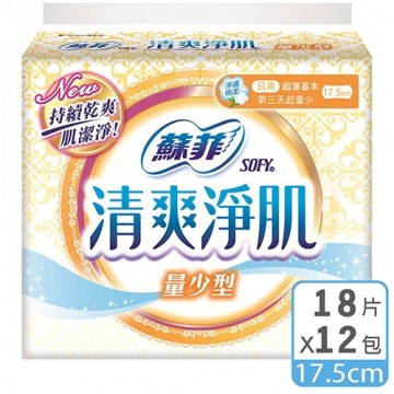 苏菲 清爽净肌量少基本(17.5CM) (18片 x 12包/)台湾官网直邮进口