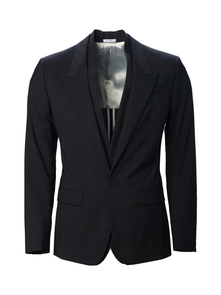 Dolce&Gabbana 黑色戗驳领假两件饰修身西装