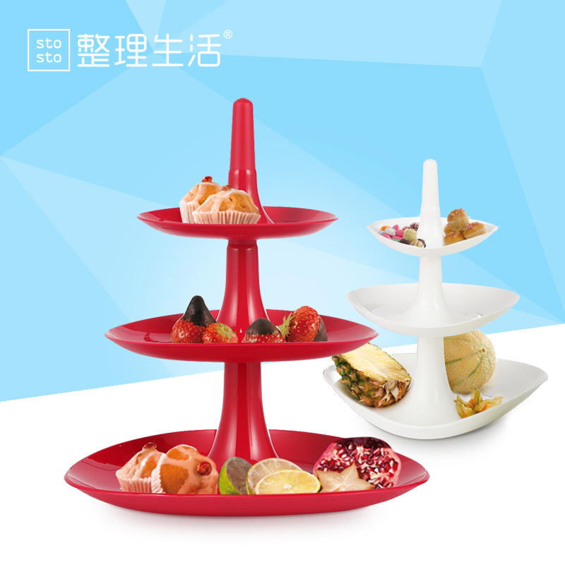 整理生活进口三层塑料水果盘蛋糕架点心架子套装下午茶干果甜品台