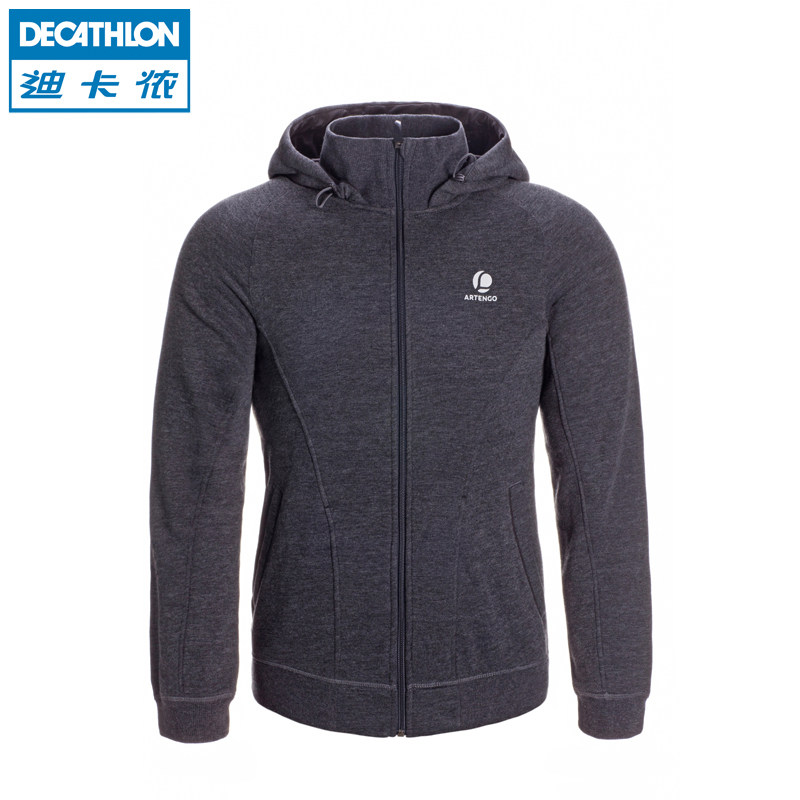 迪卡侬 运动外套男秋冬 长袖开衫加绒加厚连帽大码卫衣 Artengo