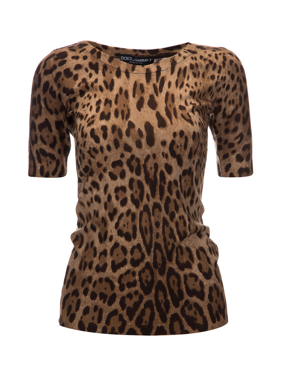 Dolce&Gabbana 豹纹圆领针织短袖上衣