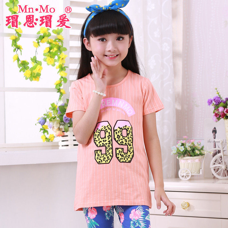 瑁恩瑁爱2016童装夏装新款儿童中大童女童休闲卡通印花短袖T恤衫