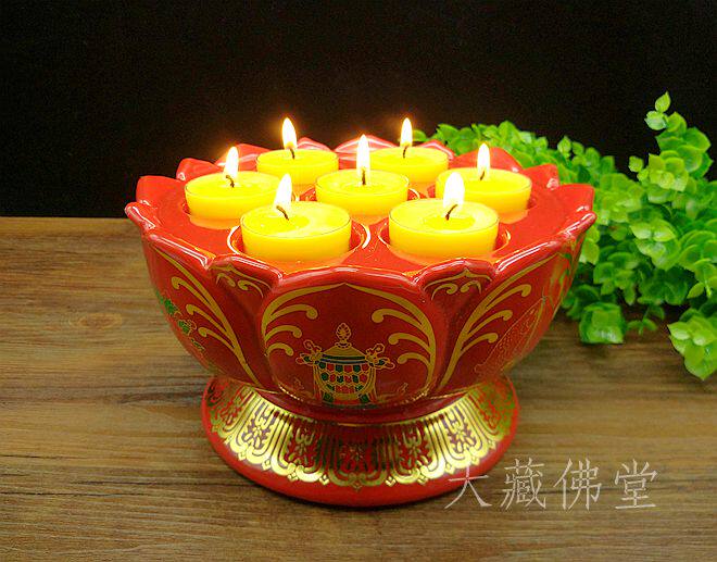 Sketch Painted Seven-star Lotus lamp holder red Eight Auspicious Ceramic for the Buddha Lights Terra Eight Plum Plum Blossom Grain candlestick