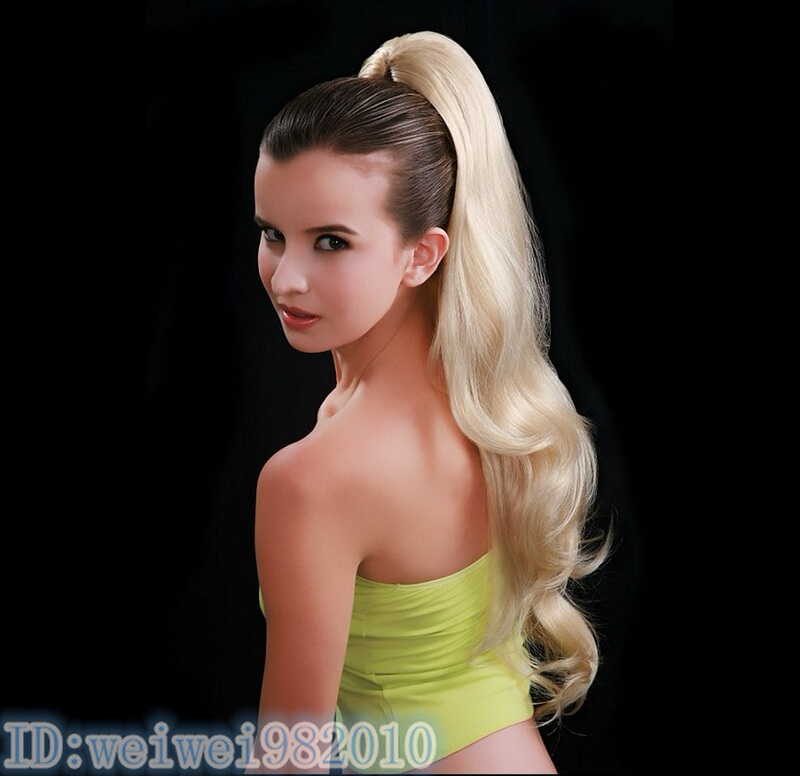 Ponytail Wig Light Gold Black Clip-Style Natural Long Wavy Ponytail Available in Multiple Colors