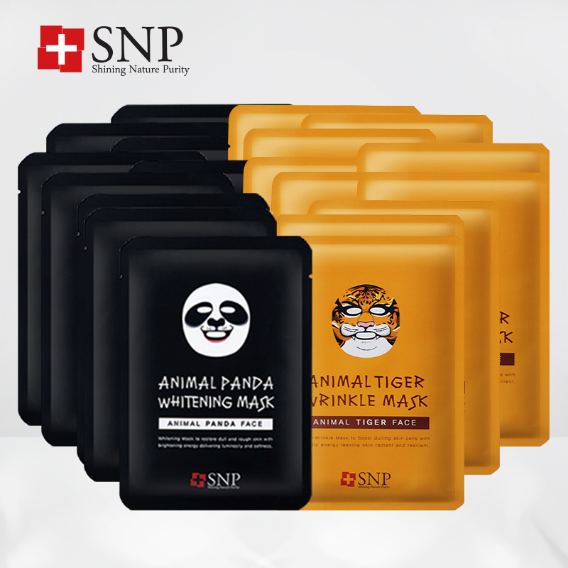 韩国SNP/爱神菲动物面膜老虎熊猫组合套装20片 美白抗皱水润直邮
