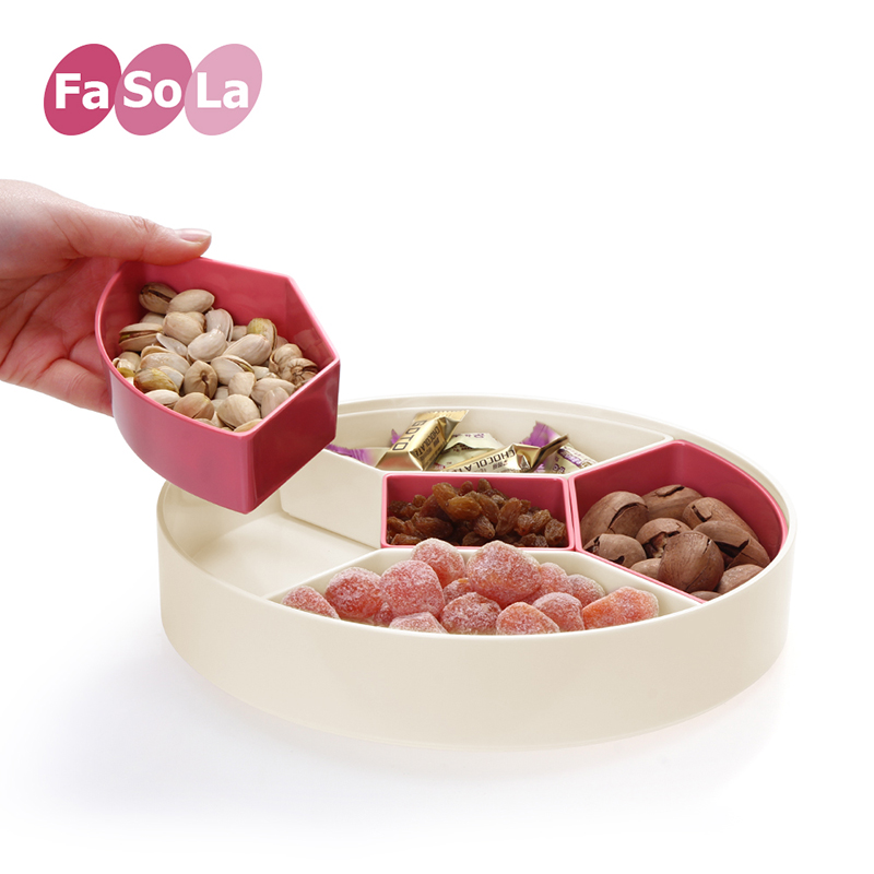 Fasola创意分格带盖干果盒过年客厅糖果盒零食盘密封干果盘瓜果盒