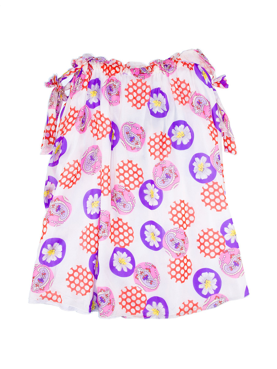 Dolce&Gabbana 白底紫红印花抹胸连衣裙