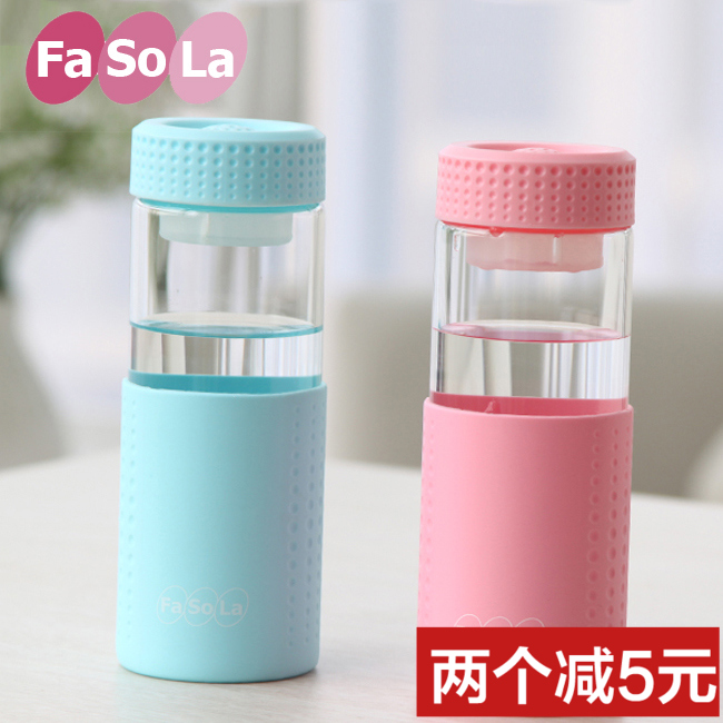 日本FaSoLa便携玻璃杯创意水杯子女士办公室茶杯过滤带盖随手杯