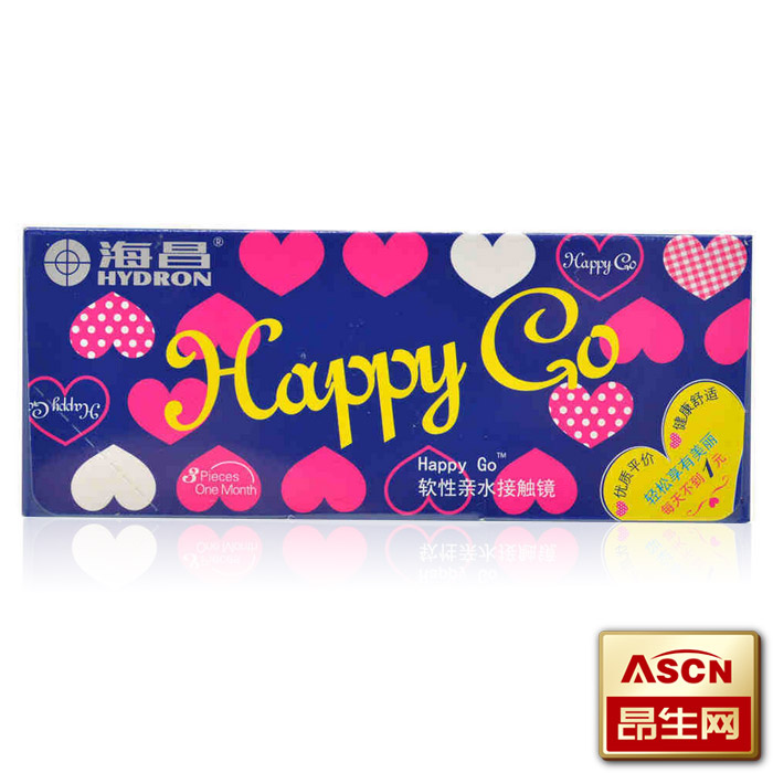 买2送镜盒 海昌隐形近视眼眼镜Happy GO水润高透氧 月抛3片装TF