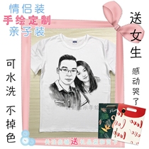 Personality creative pure hand-painted to figure custom T-shirt character portrait portrait painting cotton short-sleeved cultural shirt class suit