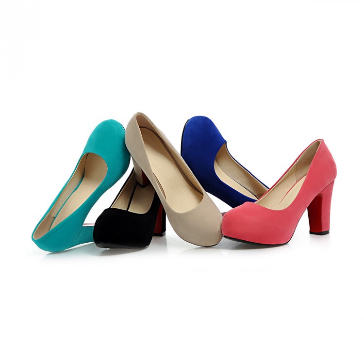 2015 New Round-Toe Sweet Matte Platform Shallow High-Heeled Chunky Heel Women's Shoes Fashionable Large and Small Sizes Single Shoes for Women