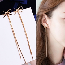 Bowknot simple temperament tassel long earrings earrings South Korean Joker earrings earrings without earrings