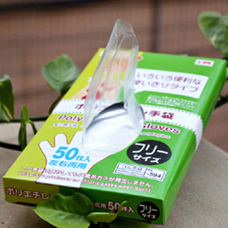 日本KM一次性手套环保透明餐饮美容家务清洁手套塑料加厚卫生手套