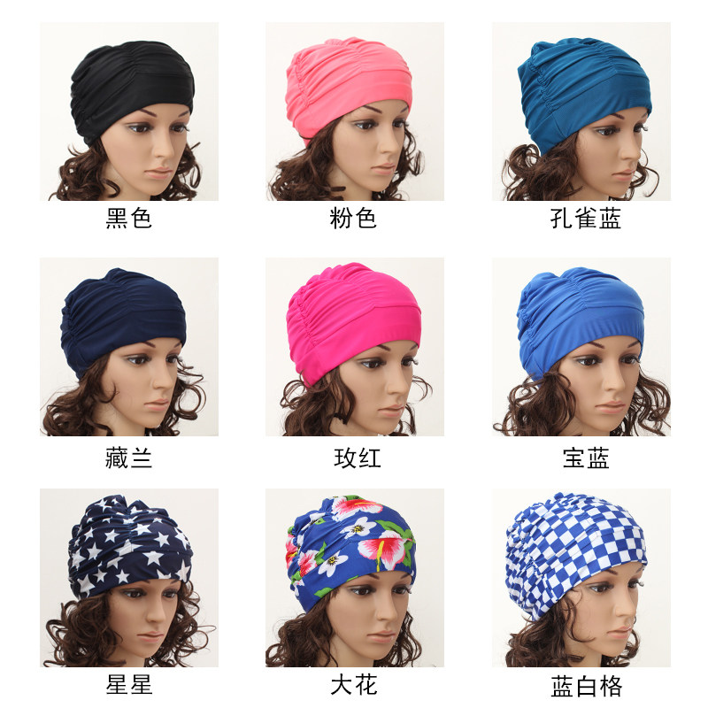 Hot selling Korean fashion cloth pleated hat large plus size long foam hot spring cloth swimming cap unisex