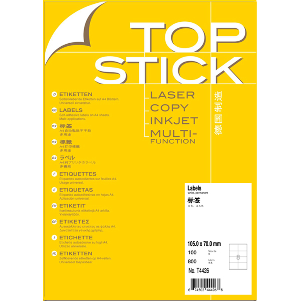 TOPSTICK Germany tops T4426 A4-100 sheets of adhesive printed label paper 105 0x70 0mm