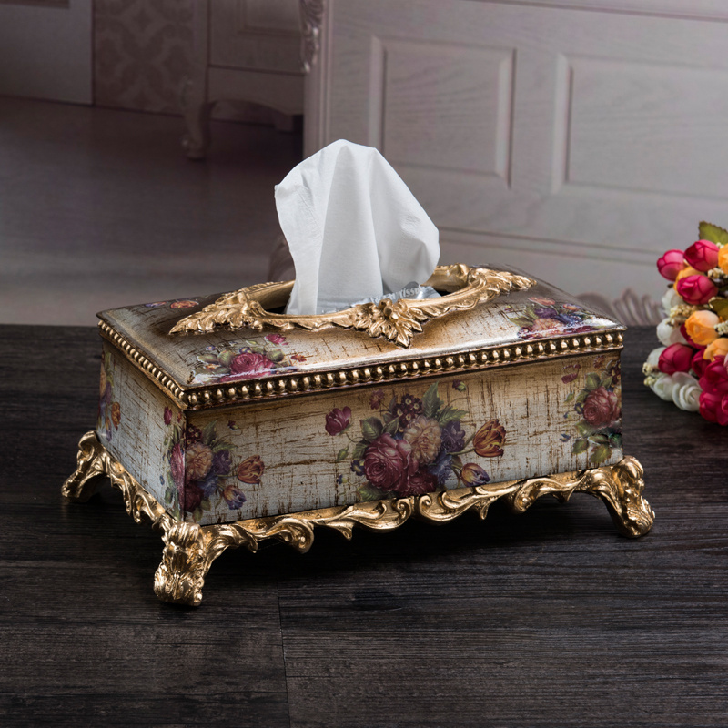 European tissue box Household living room Resin square toilet paper box Luxury creative napkin box Home decoration ornaments