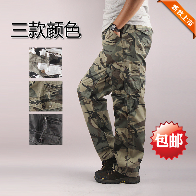Spring and Autumn Camouflage Pants for Men, Long Pants with Multiple Pockets, Casual Pants, Loose Outdoor Work Pants, Straight-Leg Pants, Large Size Sports Pants