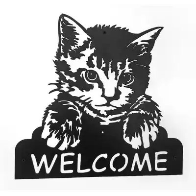 Paper-cut style wrought iron decorative painting Persian cat WELCOME WELCOME listed metal frameless mural