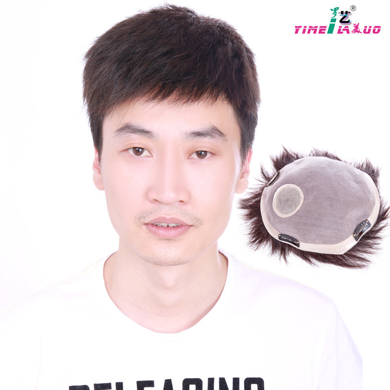 男发块补发织发 真人发全手织发块 补发块真发男士真人发 假发片